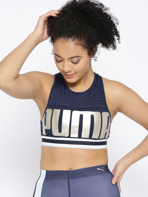

Puma Navy Blue Printed Non-Wired Lightly Padded Sports Bra