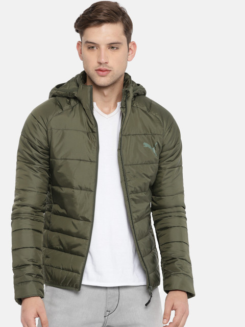 

Puma Men Olive Green Slim Fit Solid PWRWarm packLITE Puffer Hooded Jacket