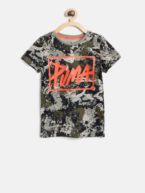 

Puma Boys Olive Green Printed Round Neck Style Graphic AOP T-shirt