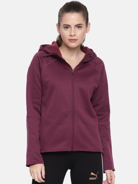 

Puma Women Burgundy Solid Regular Fit WarmCELL EVOSTRIPE FZ Hooded Sweatshirt