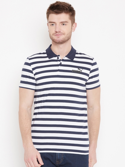 

Puma Men Navy Blue & White Elevated ESS Stripe J Polo T-shirt
