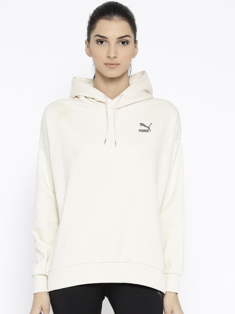 

Puma Women Off-White Solid Retro Hooded Sweatshirt