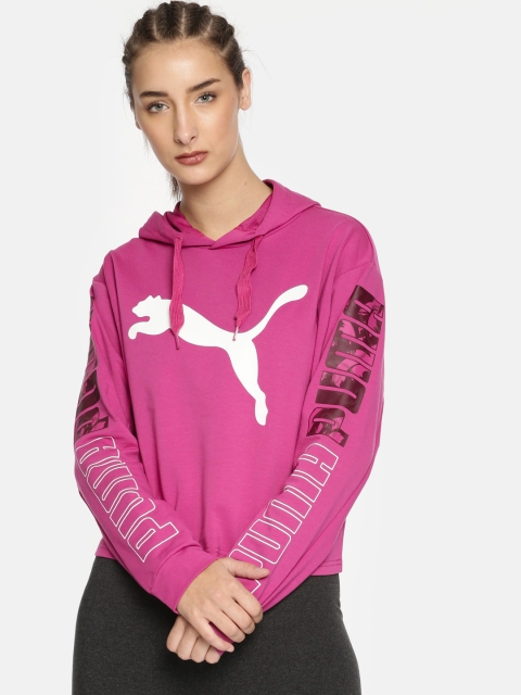 

Puma Women Magenta Pink Printed MODERN SPORT Dry-Cell Hooded Sweatshirt