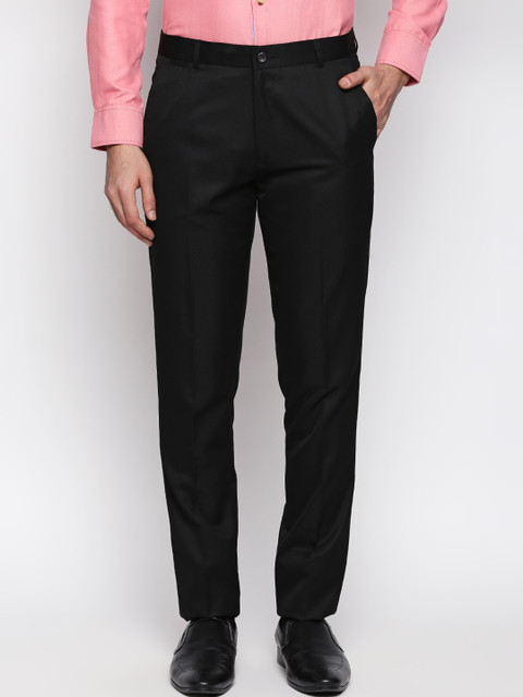 

Solemio Men Black Slim Fit Self Design Formal Trousers