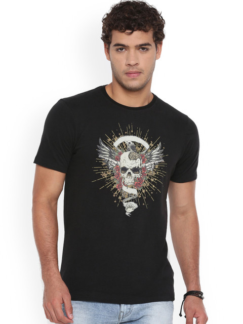 

Breakbounce Men Black Printed Round Neck T-shirt