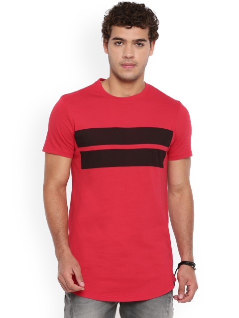 

Breakbounce Men Red & Black Striped Round Neck T-shirt