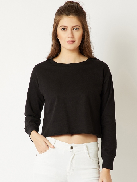 

Miss Chase Women Black Solid Cropped Sweatshirt