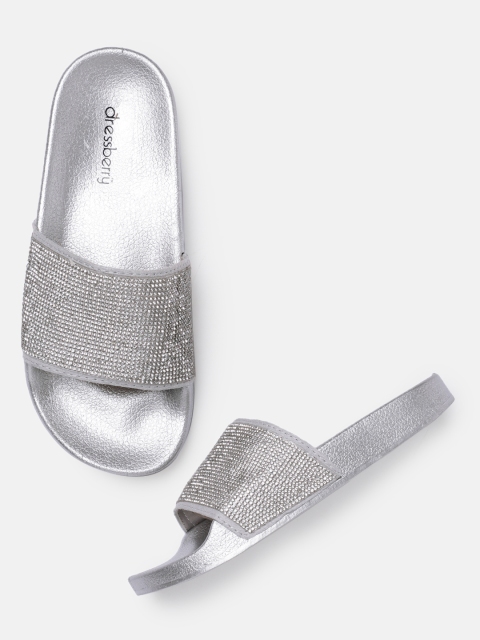 

DressBerry Women Silver-Toned Embellished Sliders