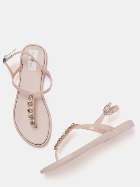 

DressBerry Women Peach-Coloured Embellished T-Strap Flats