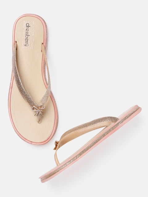 

DressBerry Women Gold-Toned T-Strap Flats