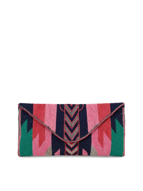 

Diwaah Pink & Navy Blue Embellished Envelope Clutch