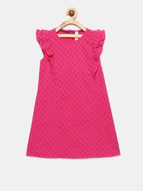 

U.S. Polo Assn. Kids Girls Pink Self Design A-Line Dress