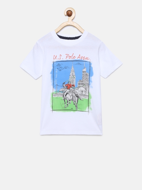 

U.S. Polo Assn. Kids Boys White Printed Round Neck T-shirt