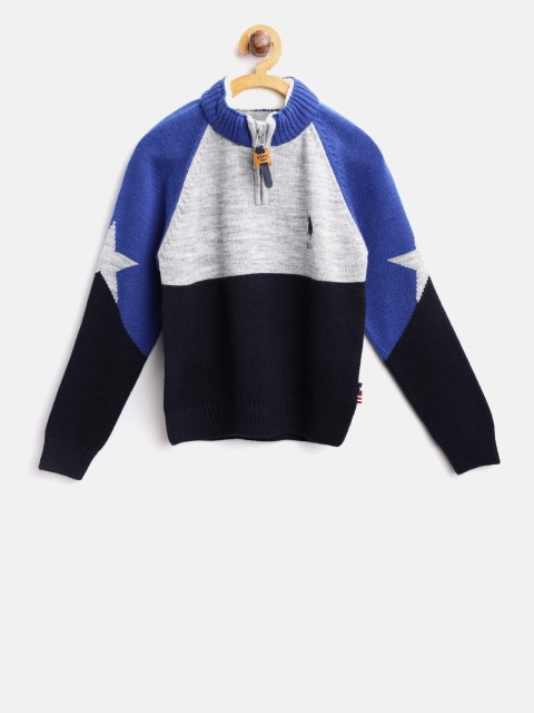 

U.S. Polo Assn. Kids Boys Navy & Grey Melange Colourblocked Pullover, Navy blue