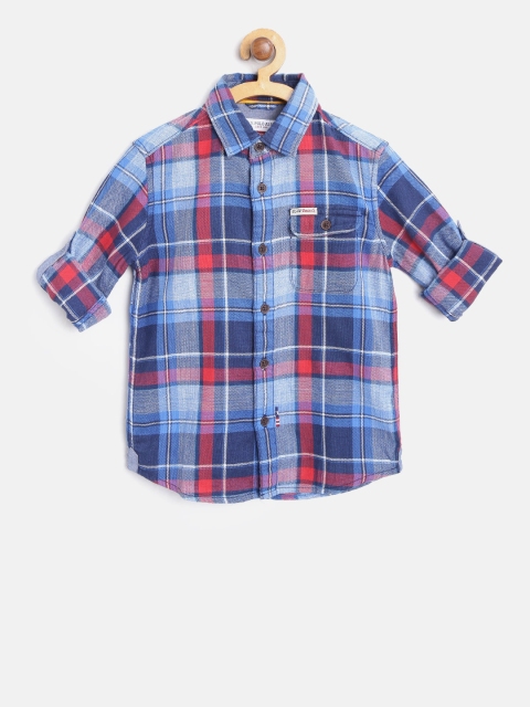 

U.S. Polo Assn. Kids Boys Blue & Red Regular Fit Checked Casual Shirt