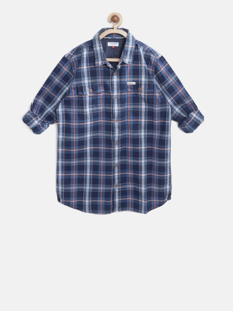 

U.S. Polo Assn. Kids Boys Navy Blue & White Regular Fit Checked Casual Shirt