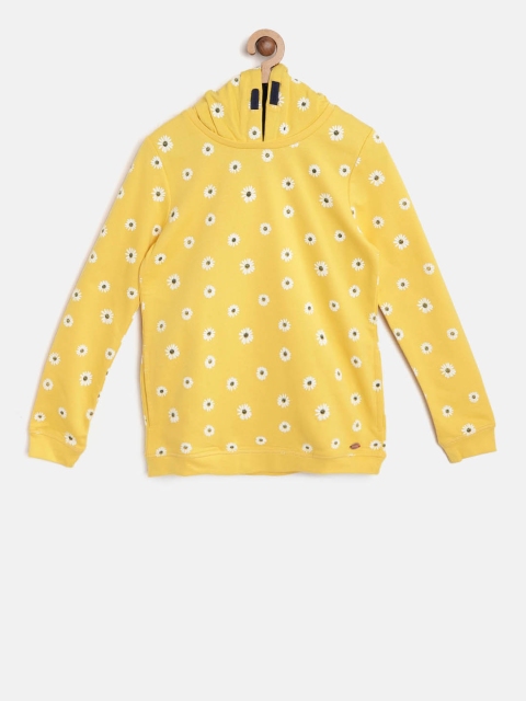 

U.S. Polo Assn. Kids Girls Yellow & Off-White Floral Print Hooded Sweatshirt