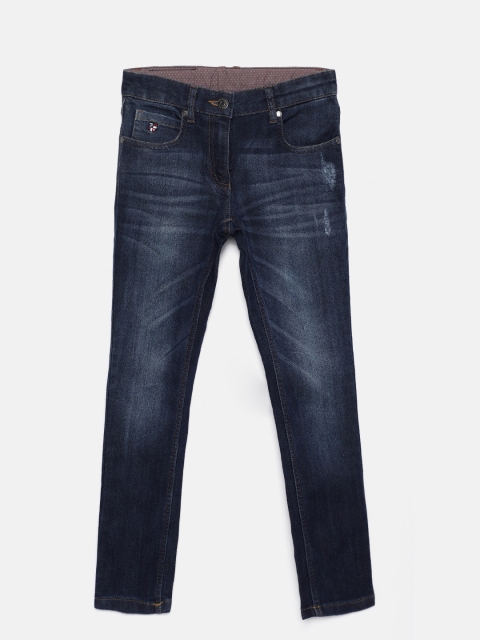 

U.S. Polo Assn. Kids Girls Blue Slim Fit Mid-Rise Low Distress Jeans