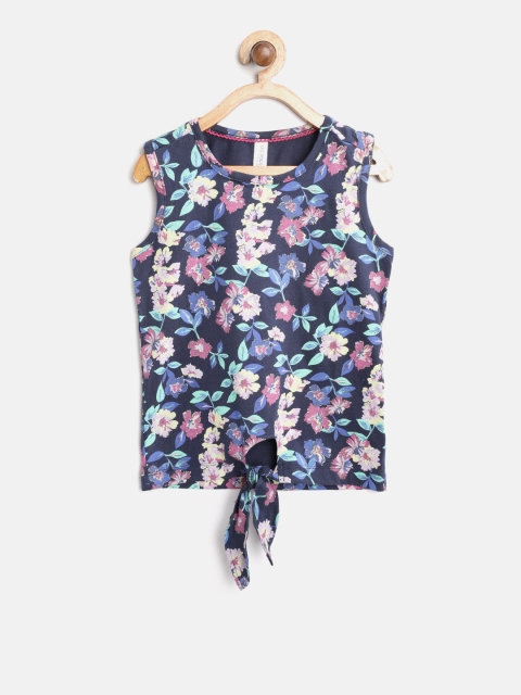 

U.S. Polo Assn. Kids Girls Blue & Pink Floral Print Pure Cotton Top
