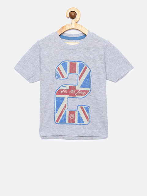 

U.S. Polo Assn. Kids Boys Grey Melange Printed Round Neck T-shirt