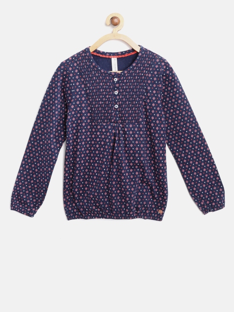 

U.S. Polo Assn. Kids Girls Navy Blue & Pink Printed Blouson Top