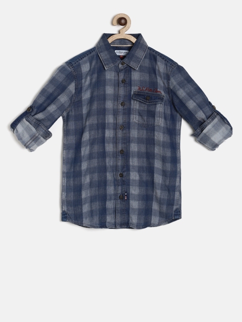 

U.S. Polo Assn. Kids Boys Navy Blue Regular Fit Checked Casual Shirt