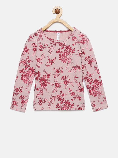 

U.S. Polo Assn. Kids Girls Pink Printed Round Neck T-shirt