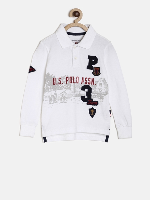 

U.S. Polo Assn. Kids Boys White Printed Polo Collar T-shirt
