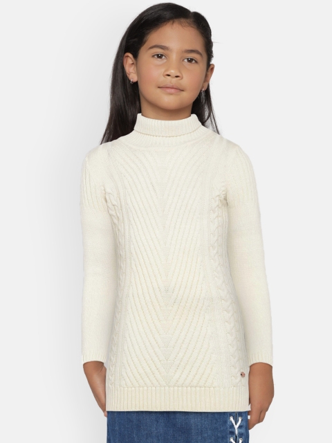 

U.S. Polo Assn. Kids Girls White Self Design Pullover Sweater