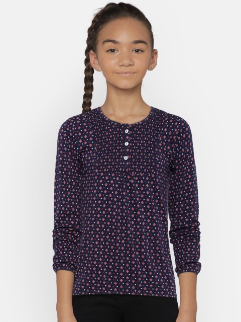 

U.S. Polo Assn. Kids Girls Navy Blue Printed Top