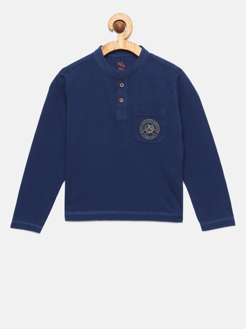 

U.S. Polo Assn. Kids Boys Navy Blue Solid Henley Neck T-shirt