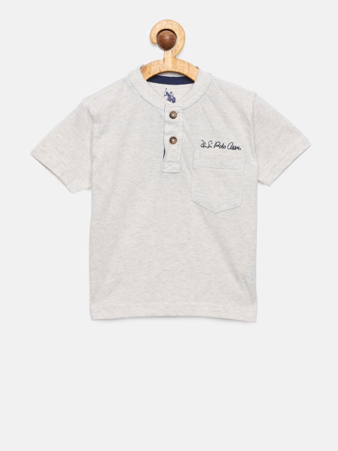 

U.S. Polo Assn. Kids Boys Grey Melange Solid Henley Neck T-shirt