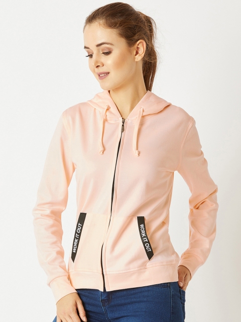 

Miss Chase Women Peach-Coloured Solid Hooded Sweatshirt