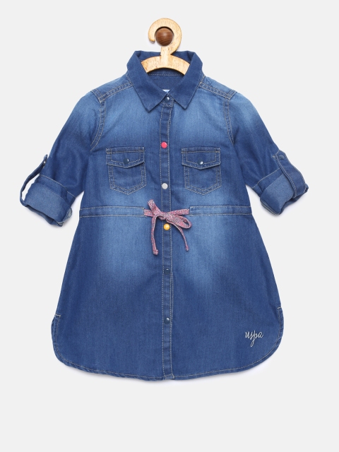 

U.S. Polo Assn. Kids Girls Blue Denim Solid Shirt Dress