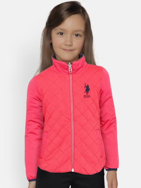 

U.S. Polo Assn. Kids Girls Navy Blue Solid Padded Reversible Jacket