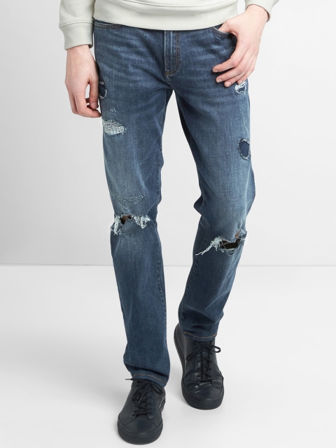 

GAP Men Skinny Fit Destructed Repair Jeans, Blue