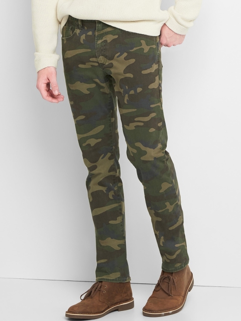 

GAP Men Green Camo 5-Pocket Slim Fit Pants With GAP Menflex