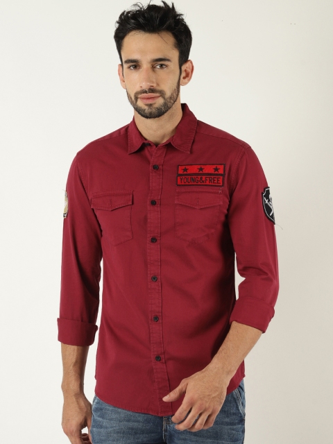 

Blue Saint Men Maroon Slim Fit Solid Casual Shirt