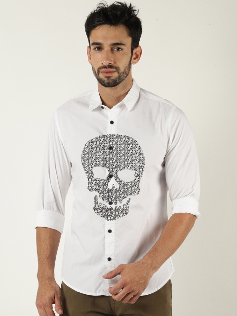 

Blue Saint Men White Slim Fit Printed Casual Shirt