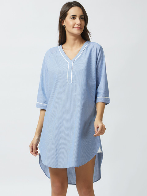 

Mystere Paris Blue & White Striped Nightdress C325B