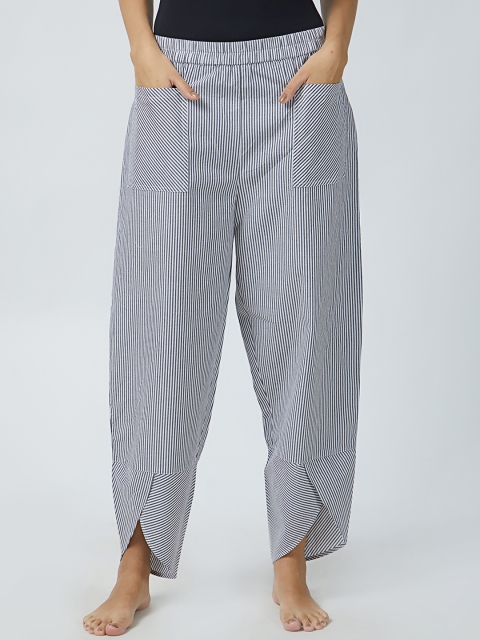 

Mystere Paris Women Grey Striped Lounge Pants