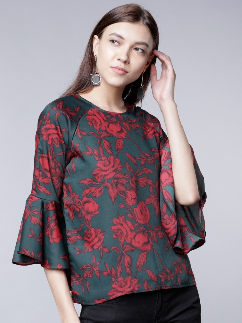 

Tokyo Talkies Women Green Floral Print Top