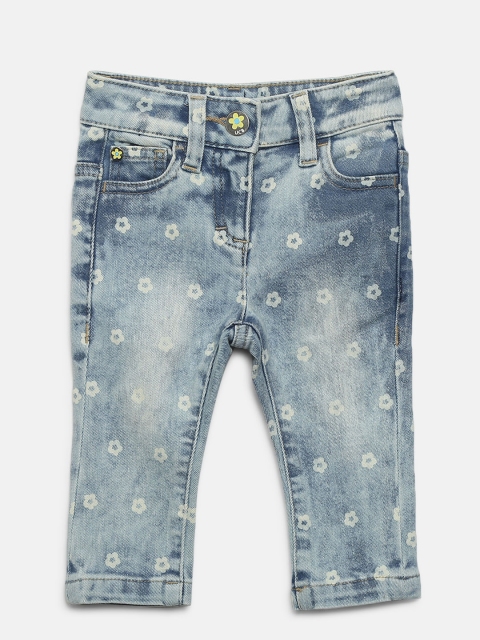

United Colors of Benetton Girls Blue Washed Printed Skinny Fit Denim Capris