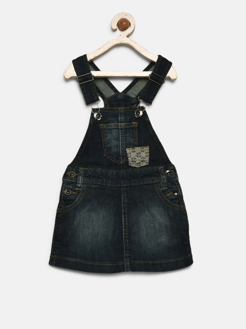 

United Colors of Benetton Girls Navy Blue Washed Denim Pinafore Dress