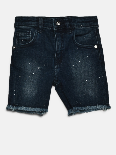 

United Colors of Benetton Boys Navy Blue Washed Regular Fit Denim Shorts