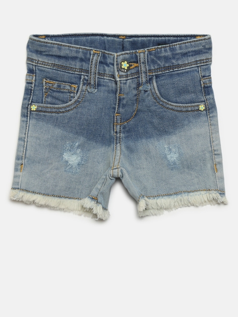 

United Colors of Benetton Girls Blue Washed Regular Fit Distressed Denim Shorts