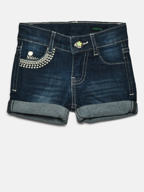 

United Colors of Benetton Girls Navy Blue Washed Regular Fit Denim Shorts