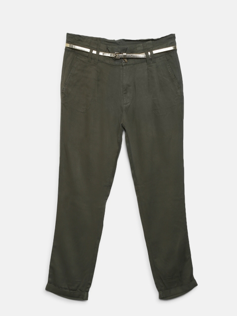 

United Colors of Benetton Girls Olive Green Solid Regular Trousers