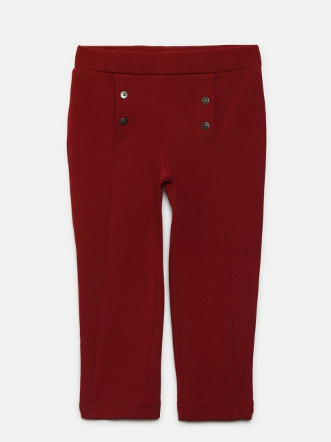 

United Colors of Benetton Girls Maroon Self Design Treggings