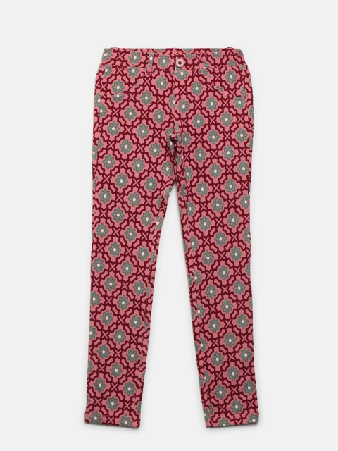 

United Colors of Benetton Girls Peach-Coloured & Maroon Printed Treggings